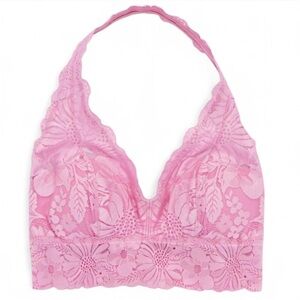 aerie baby pink floral lace padded halter bralette